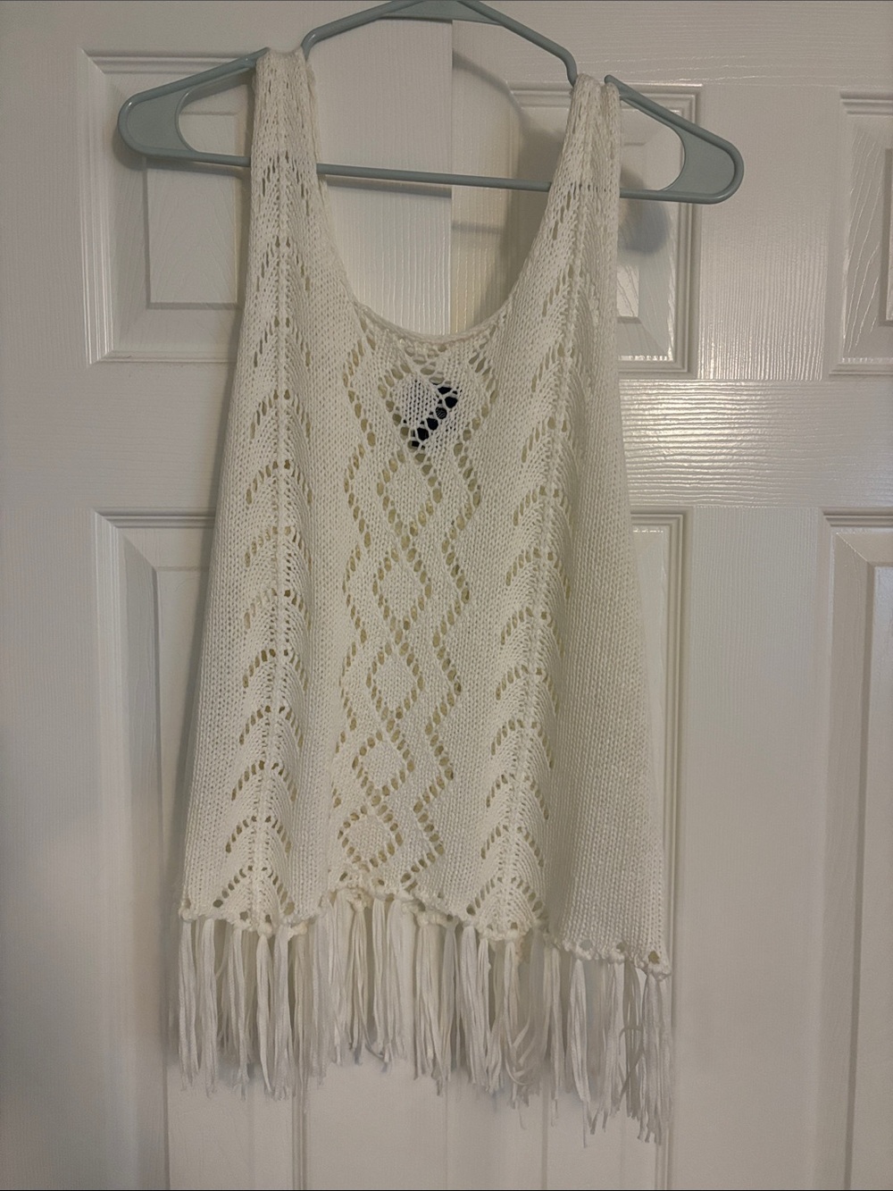 Daytrip Cream Crochet Fringe Tank Sweater